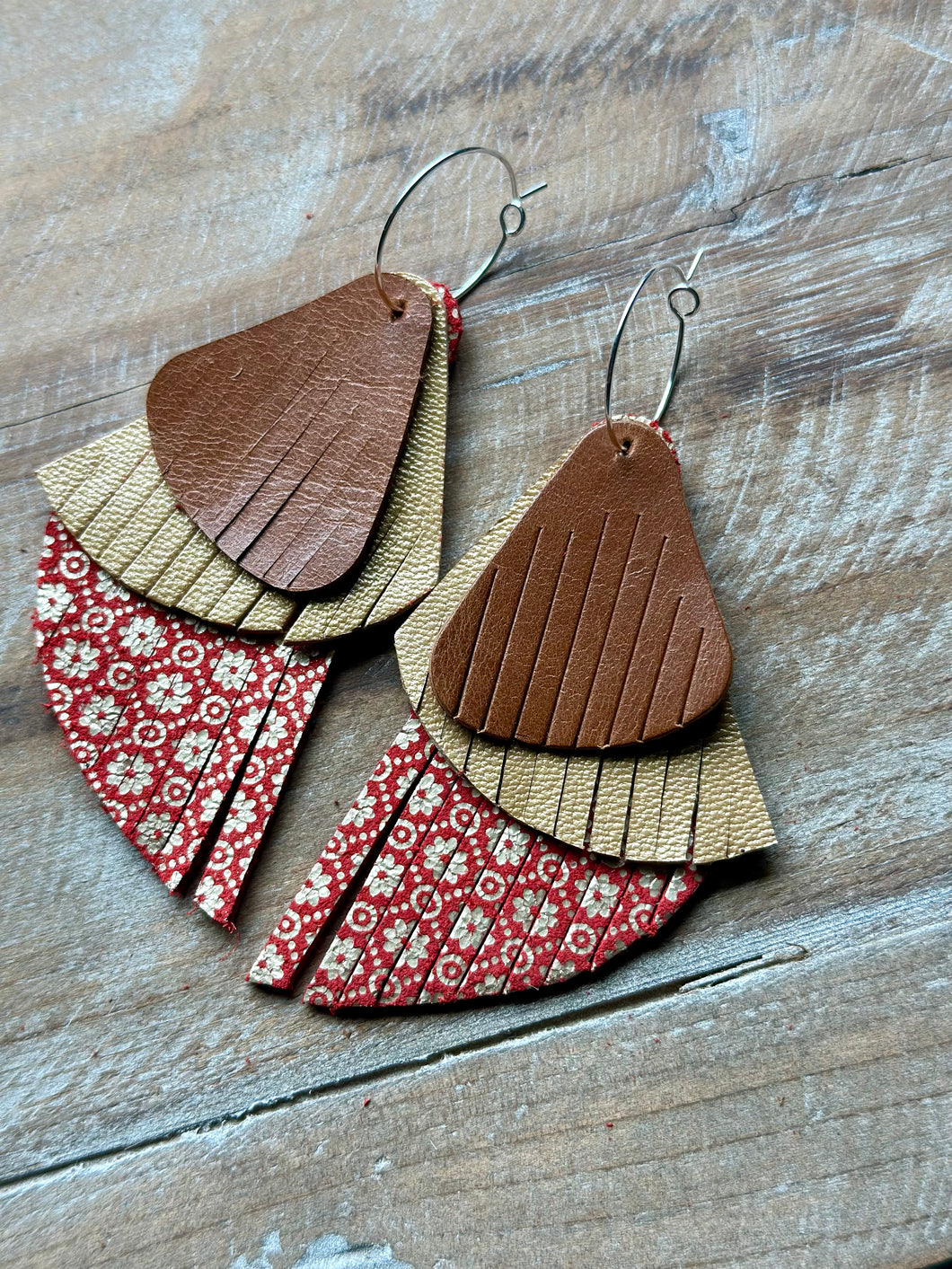 Daisy Mae Leather Dangles, Silver Hypoallergenic Hoops