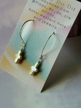 Load image into Gallery viewer, Mermaid Freshwater Cross Pearl Gold Fill Dangles
