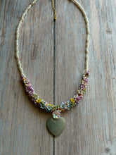 Load image into Gallery viewer, Vintage Amazoite Heart and Floral Beaded Necklace
