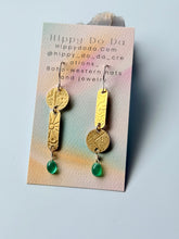 Load image into Gallery viewer, Mixed Metal Green Onxy and Abstract Brass Dangle Earrings
