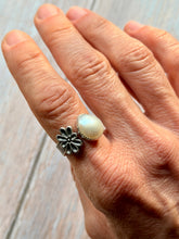 Load image into Gallery viewer, Floral Pearl Open Ended Sterling Silver Ring
