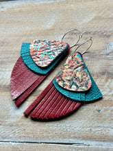 Load image into Gallery viewer, Warm Autumn Leather Dangles, Silver Hypoallergenic Hoops
