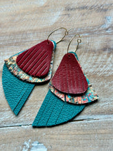 Load image into Gallery viewer, Warm Autumn Leather Dangles, Gold Hypoallergenic Hoops

