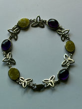 Load image into Gallery viewer, Vintage Celtic Trinity Knot Amethyst and Jade Sterling Silver Bracelet
