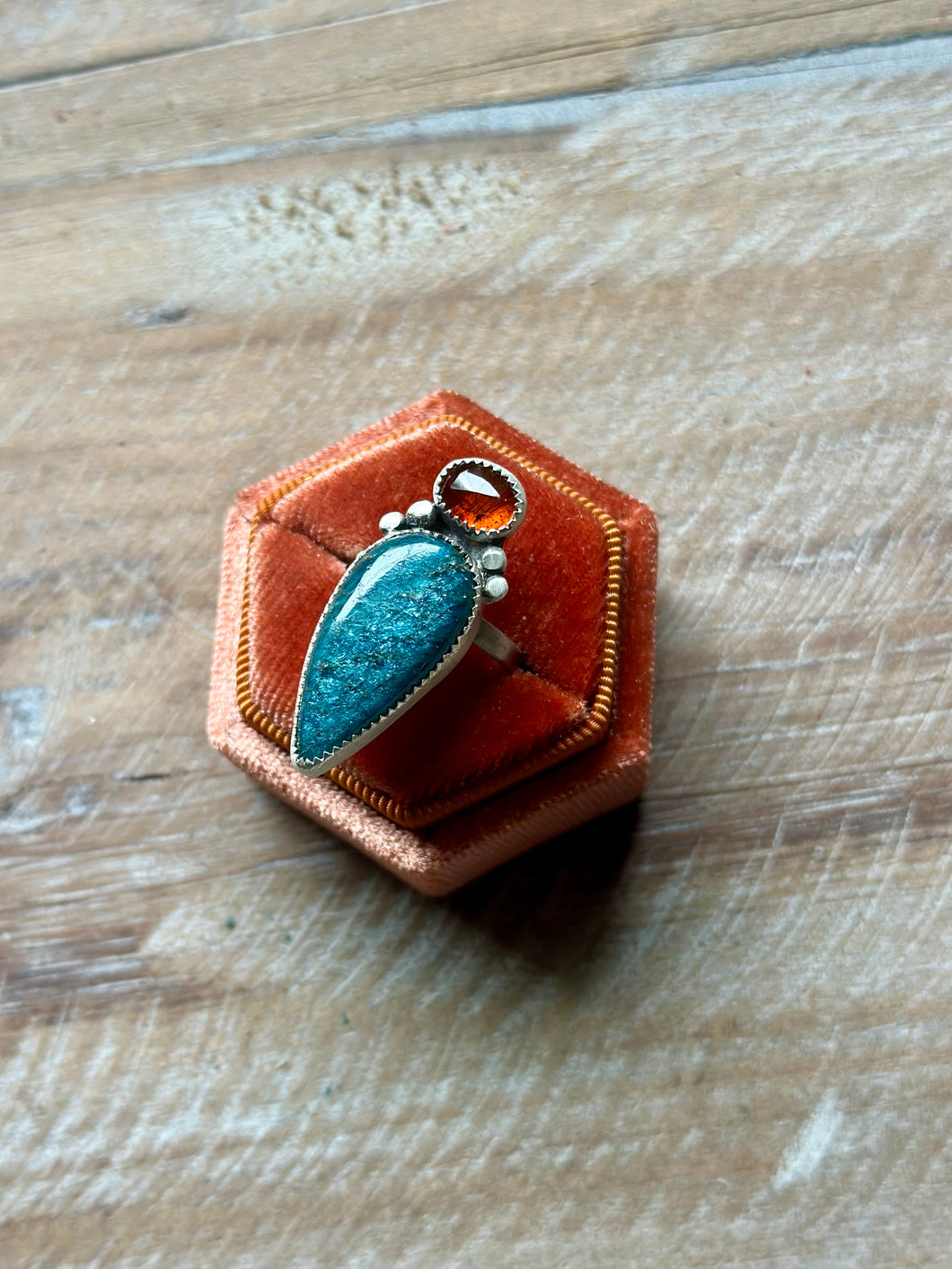 Orange Kyanite and Neon Apatite Sterling Silver Ring, Size 7.5