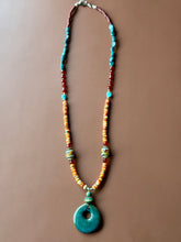 Load image into Gallery viewer, Boho Mixed Media Spiny Oyster, Czech Glass, Carnelian and Turquoise Necklace.
