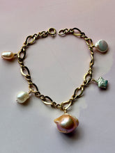 Load image into Gallery viewer, Vintage Mermaid Pearl Gold Fill Chonky Charm Bracelet
