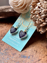 Load image into Gallery viewer, Blue Goldstone Floral Brass and Sterling Silver Dangle Earrings
