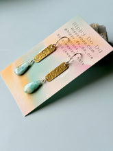 Load image into Gallery viewer, Mixed Metal Natural Larimar and Abstract Brass Dangle Earrings
