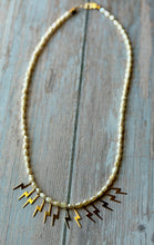 Load image into Gallery viewer, Gold Fill Lightning Bolt and Rice Pearl Beaded Necklace
