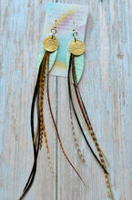 Load image into Gallery viewer, Light As A Feather FUN Rooster Feather Gold Earrings
