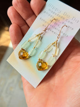 Load image into Gallery viewer, Treasure Trunk 14k Gold Fill Prehnite and Citrine Gemstone Dangle Earrings
