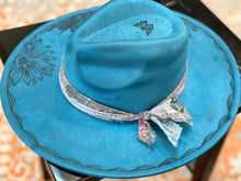 Load image into Gallery viewer, The Little Wing Hat, Blue Burned Wide Brim Fedora Hat
