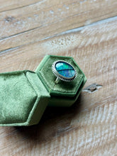 Load image into Gallery viewer, Terrarium Bodhi Leaf Skeleton Inay ans Aurora Opal Sterling Silver Ring, size 7.25
