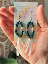 Load image into Gallery viewer, Native Boho Rainbow Heishi Shell and Dentalium Shell Dangle Earrings
