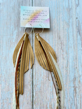 Load image into Gallery viewer, Light As A Feather FUN Tan Nubuck Rooster Feather Silver Hoop Earrings
