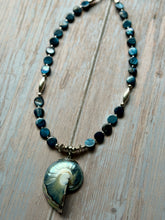 Load image into Gallery viewer, SALTY COLLECTION Vintage Nautilus Fossil and Blue Mother of Pearl Sterling Silver Necklace
