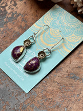 Load image into Gallery viewer, Purple Mojave Floral Brass Dangle Earrings
