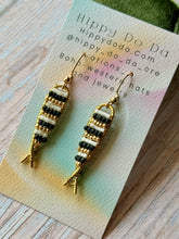 Load image into Gallery viewer, Beaded Brass Fishy Dangle Earrings
