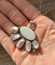 Load image into Gallery viewer, White Australian Opal and Pink Mussel Shell Floral Sterling Silver Pendant Necklace
