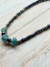 Load image into Gallery viewer, Autumn Refresh Vintage Sea Glass and Sodalite Gemstone Necklace

