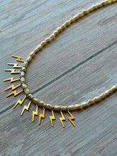 Load image into Gallery viewer, Gold Fill Lightning Bolt and Rice Pearl Beaded Necklace
