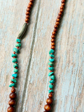 Load image into Gallery viewer, Vintage Turquoise and Wood Hand Knotted Necklace
