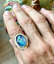 Load image into Gallery viewer, Bodhi Leaf Inlay Aurora Opal, Sterling Silver Ring, Size 9.5
