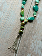 Load image into Gallery viewer, SALTY COLLECTION Mixed Turquoise and Green Freshwater Pearl Hand Knotted Necklace
