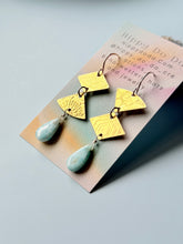 Load image into Gallery viewer, Mixed Metal Natural Larimar and Abstract Brass Dangle Earrings
