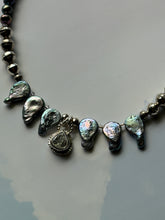 Load image into Gallery viewer, Spectacular Mermaid White Topaz and Iridescent Peacock Freshwater Pearl Sterling Silver Statement Necklace
