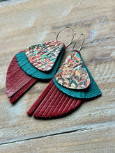 Load image into Gallery viewer, Warm Autumn Leather Dangles, Silver Hypoallergenic Hoops
