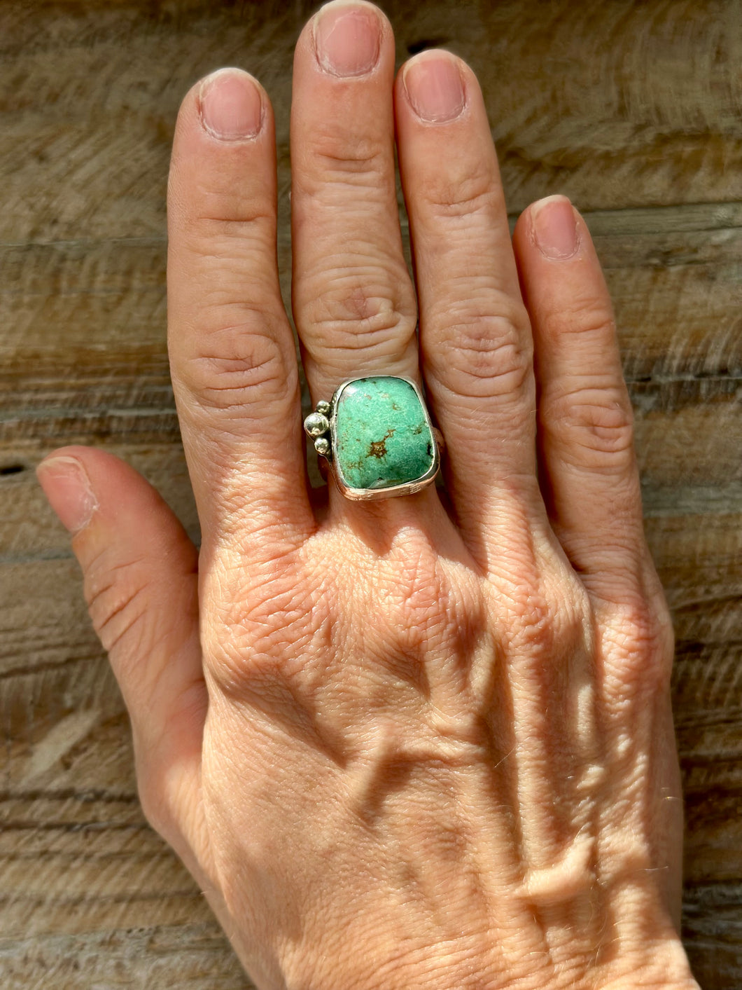 Fox Turquoise, Sterling Silver Ring, Size 7.5-7.75