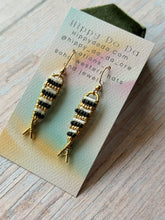 Load image into Gallery viewer, Beaded Brass Fishy Dangle Earrings
