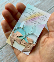 Load image into Gallery viewer, Mixed Metal Hand Stamped Copper and Sterling Silver Birdie Dangles
