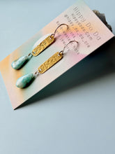Load image into Gallery viewer, Mixed Metal Natural Larimar and Abstract Brass Dangle Earrings
