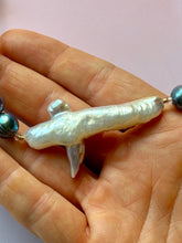 Load image into Gallery viewer, Mermaid Whale Cross Pearl and Iridescent Peacock Pearl Statement Necklace
