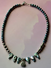 Load image into Gallery viewer, Spectacular Mermaid White Topaz and Iridescent Peacock Freshwater Pearl Sterling Silver Statement Necklace
