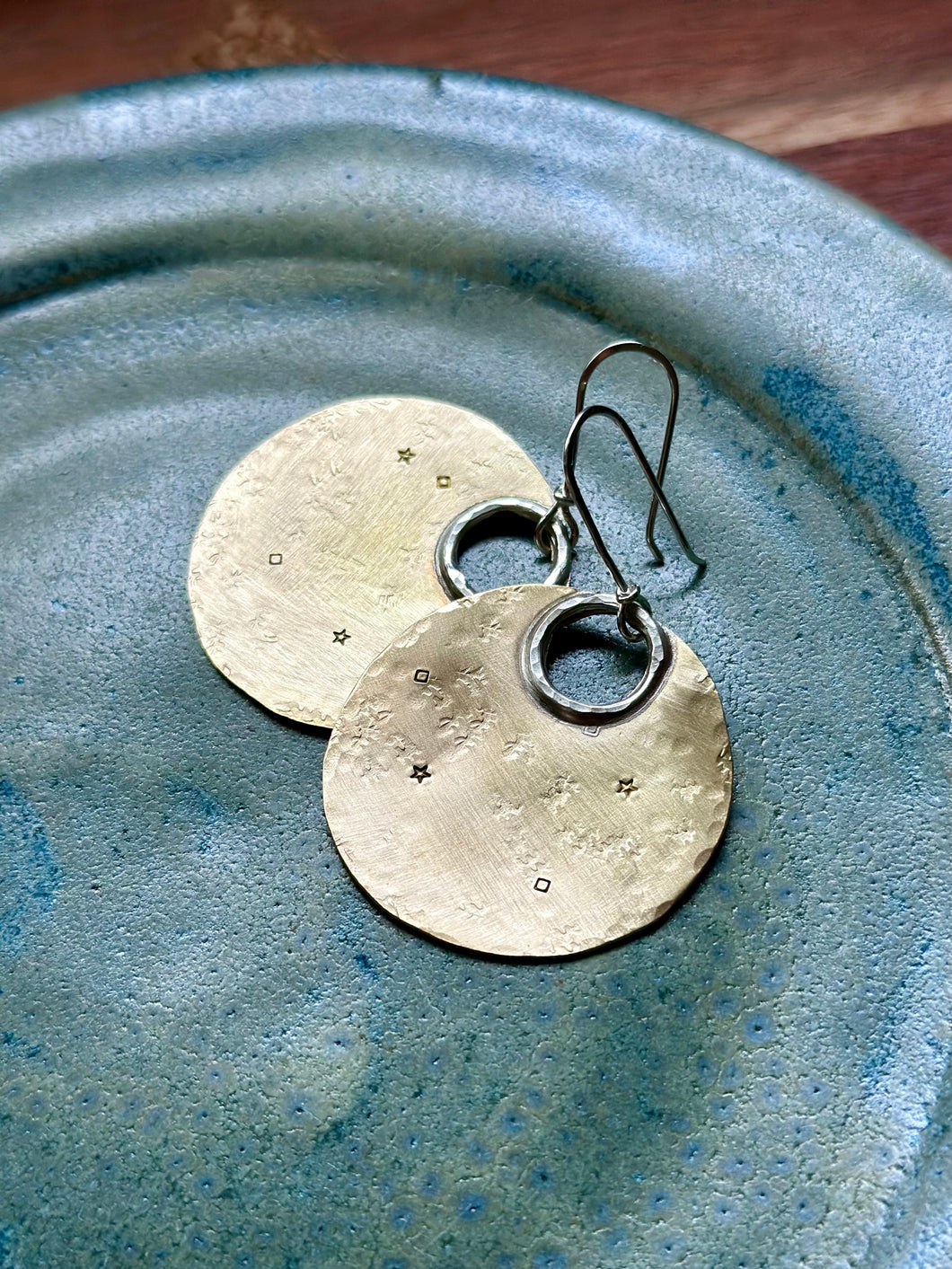 Hammered Boho Star Brass Disk Dangles