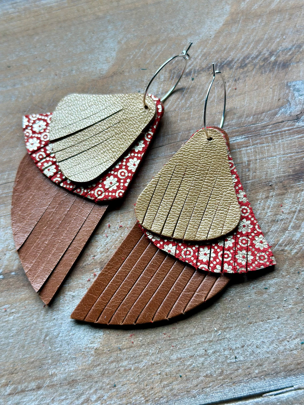 Daisy Mae Leather Dangles, Silver Hypoallergenic Hoops