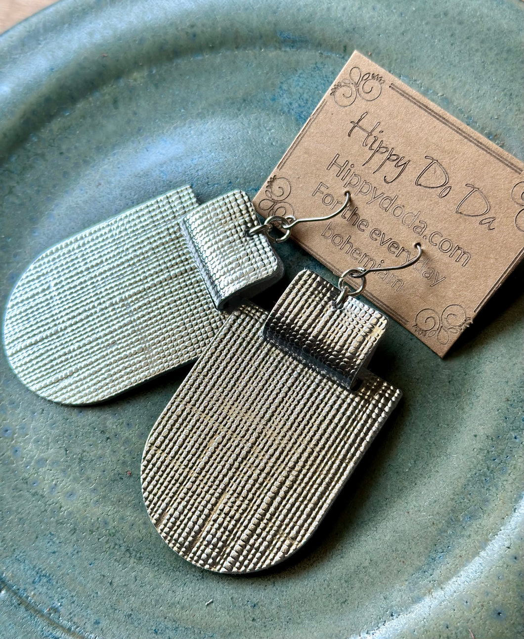Silver Boho Geo Silver Leather Dangle Earrings,