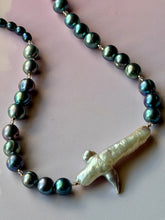 Load image into Gallery viewer, Mermaid Whale Cross Pearl and Iridescent Peacock Pearl Statement Necklace
