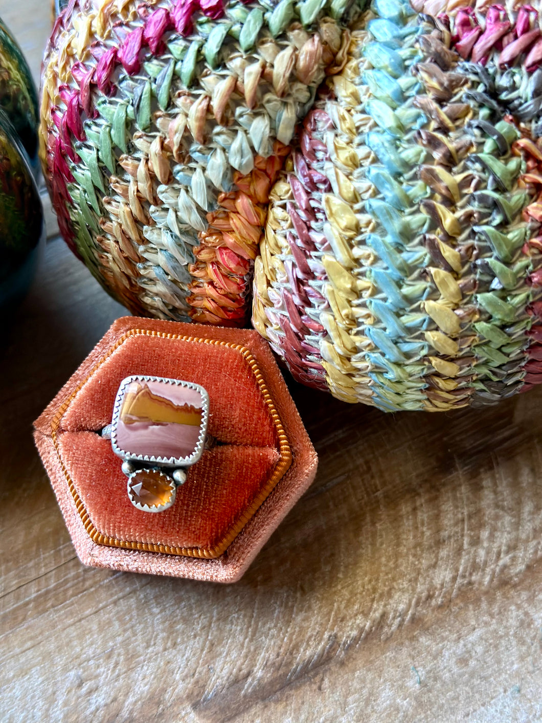 Red Falcon Jasper and Hessonite Garnet Sterling Silver Ring, Size 8