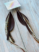 Load image into Gallery viewer, Light As A Feather FUN Garnet GAMEDAY Rooster Feather Silver Hoop Earrings
