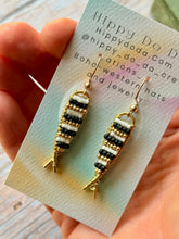 Load image into Gallery viewer, Beaded Brass Fishy Dangle Earrings
