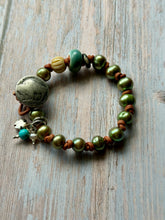 Load image into Gallery viewer, SALTY COLLECTION Green Freshwater Pearl Hand Knotted  Leather Bracelet
