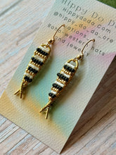 Load image into Gallery viewer, Beaded Brass Fishy Dangle Earrings
