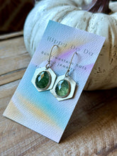 Load image into Gallery viewer, Hexagon Green Rabbit Hair Quartz Sterling Silver Earrings
