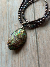 Load image into Gallery viewer, Autumn Refresh Victorian Abalone and Peacock Pearl Sterling Silver Necklace

