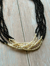 Load image into Gallery viewer, Black Onyx and Rice Pearl Gold Fill Multistrand Vintage Necklace
